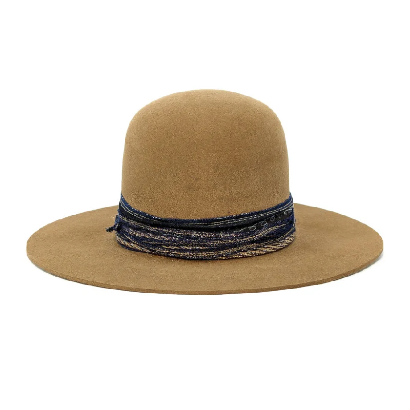 Stylish felt hat with modern brim curve -Camel Open - Custom Felt Hat