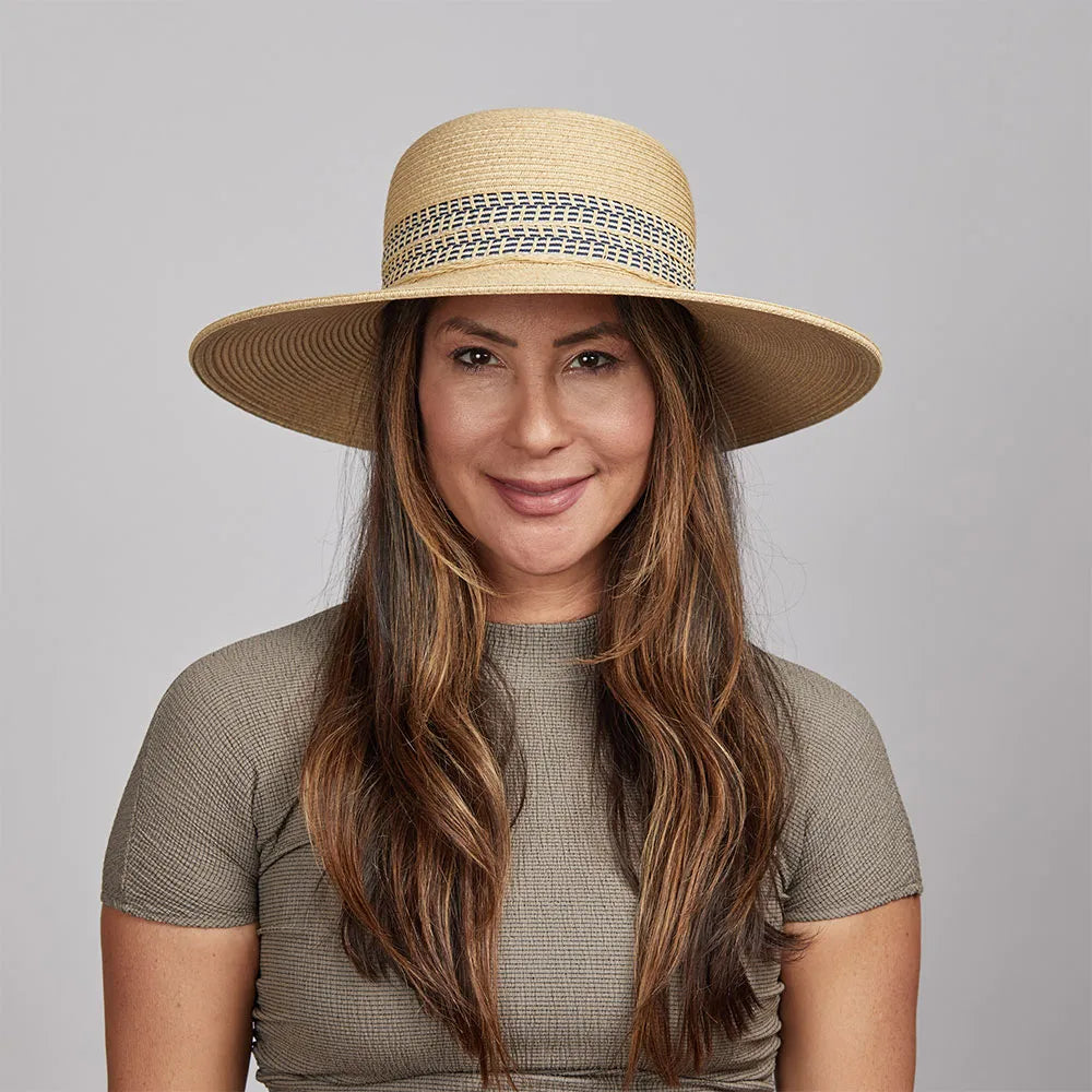 Timeless straw hat for women with delicate pattern and feminine design -Victoria | Womens Wide Brim Straw Sun Hat