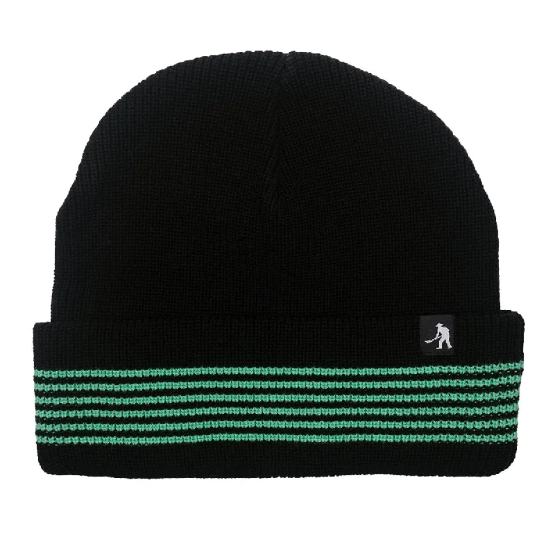 Classic cap with subtle tonal embroidery -Pass~Port - Organic Cotton Stripe Knit Beanie Black/Green