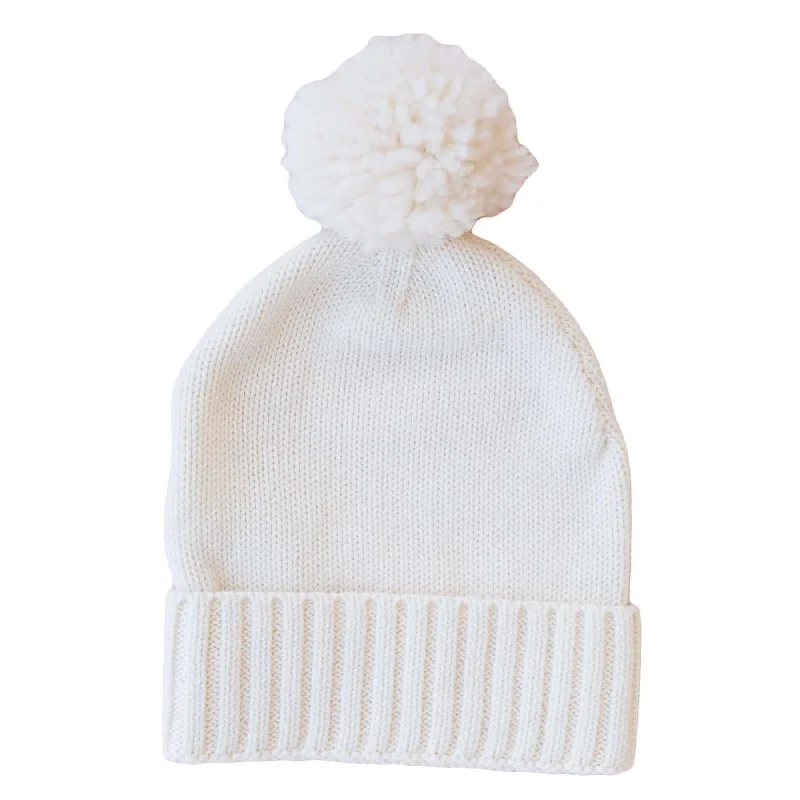 Adjustable snapback cap for easy fit tweaks -Knit Baby Pom Pom Beanie | Ivory*