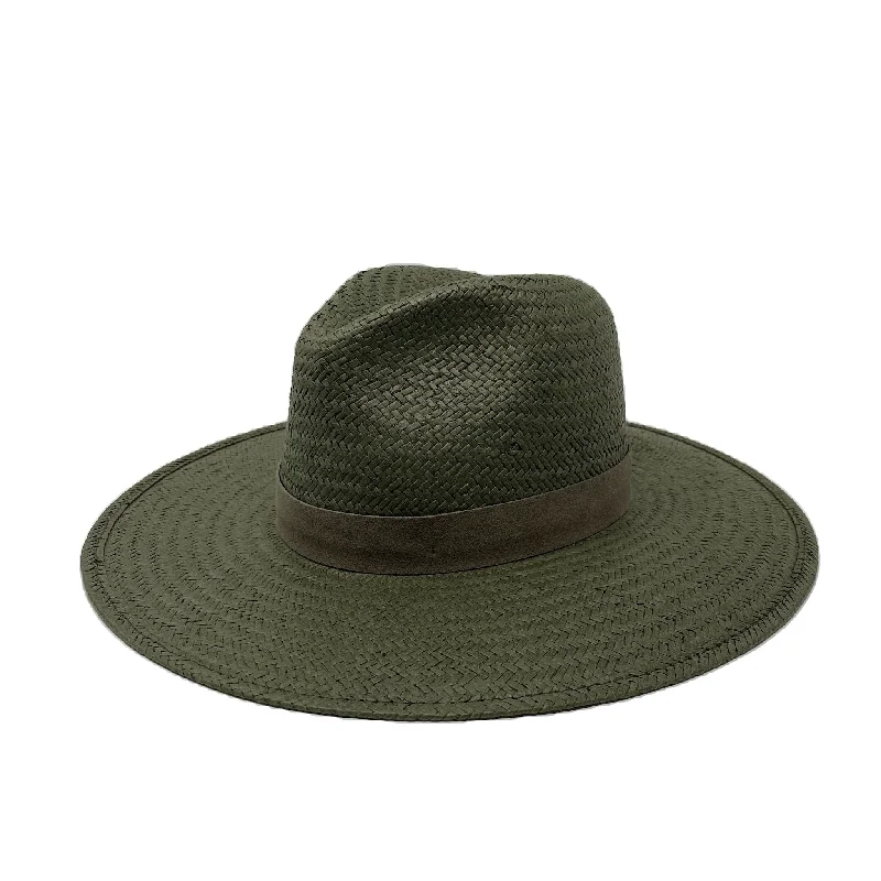 Elegant felt hat with velvet ribbon accent -SAN SEBASTIAN PACKABLE STRAW FEDORA ARMY GREEN