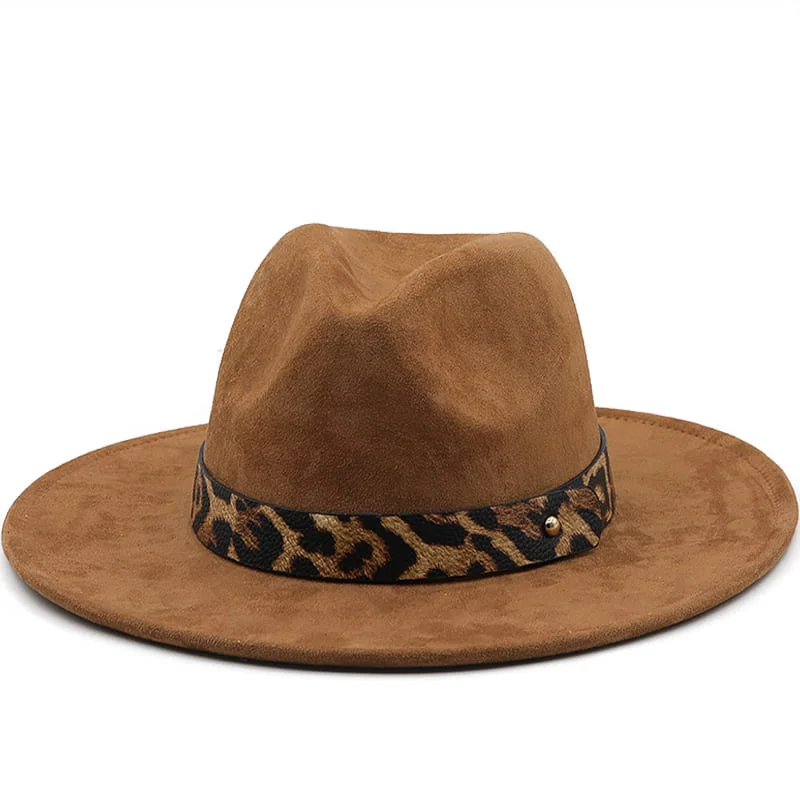 Soft wool felt hat for cozy softness -Leopard Belt Suede Fedora Hat