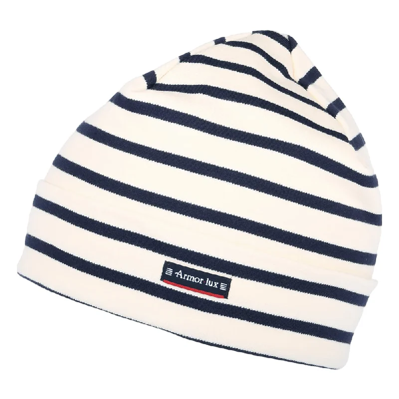 Camouflage dad cap for subtle outdoor blend -Armor Lux Treguier Cotton Interlock Striped Beanie - Natural-Navy