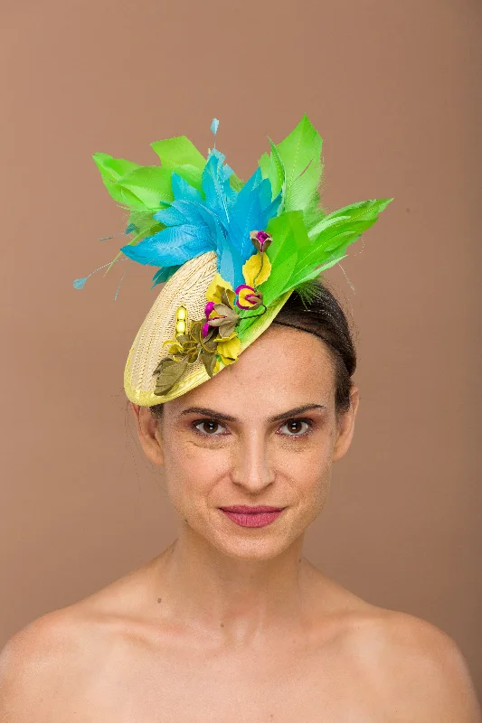 Breathable felt hat with airy wool weave -Leather Fascinator Green (Dora)