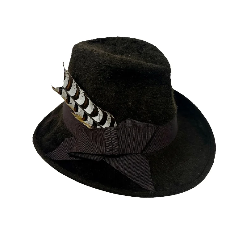 Elegant felt hat for formal evening events -Brown Beaver Clouche'