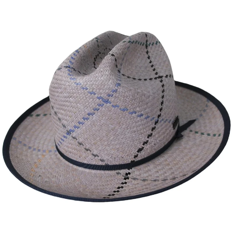 Classic straw sun hat for women with wide brim and stylish accent -Tully Plaid Panama Straw Western Hat