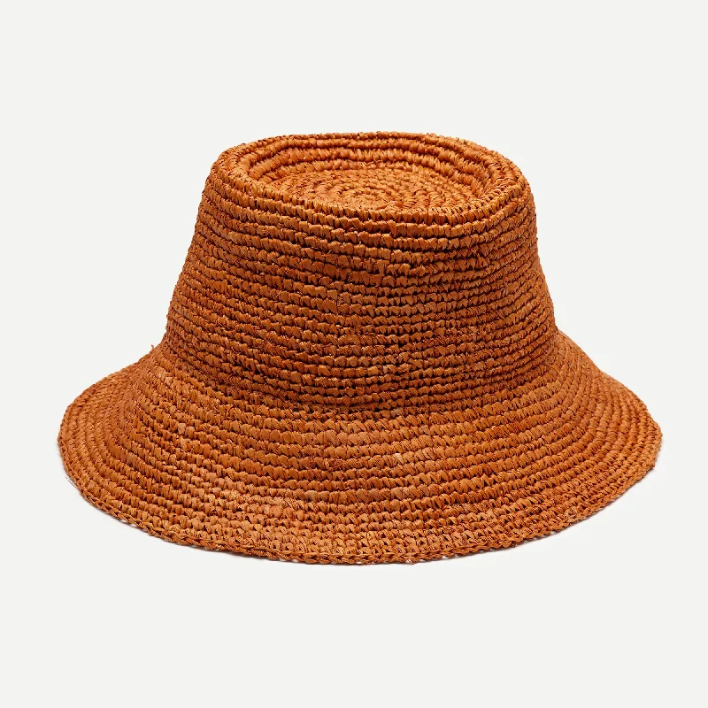 Beach-ready straw sun hat for women with wide brim and chic style -Tali in Rust