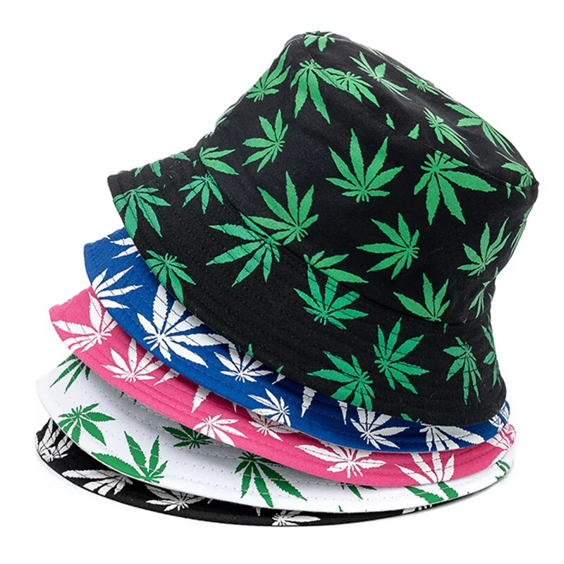 Nickel Free Bucket Hat for Safety -Summer Bucket Hats Reversible Leaves Printing Women Cap Outdoor Hat