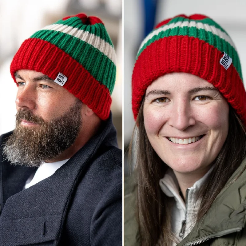 Premium leather cap with stitched logo detail -Red Wall Striped Wool Beanie