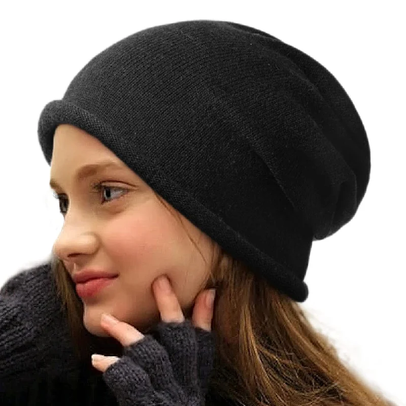 Bold graphic cap for standout fashion flair -Cashmere Knitted Slouchy Beanie