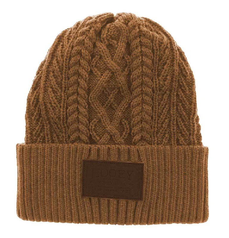 Lightweight cap with quick-dry fabric finish -"Ladies Beanie" Tan w/ Brown Leather Patch