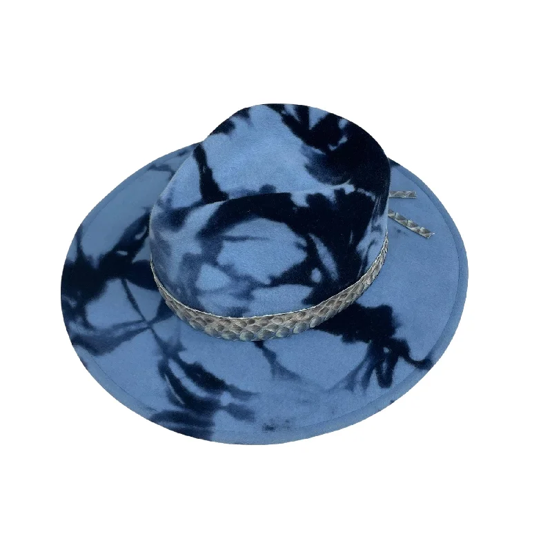 Stylish wool felt hat for trendy looks -Tie Dye Velour Felt Sky Blue/Dark Navy