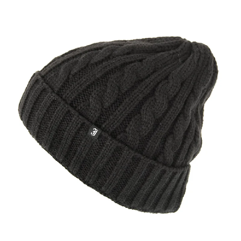 Leather trucker cap for edgy rugged appeal -Jaxon & James Cable Knit Beanie Hat - Black