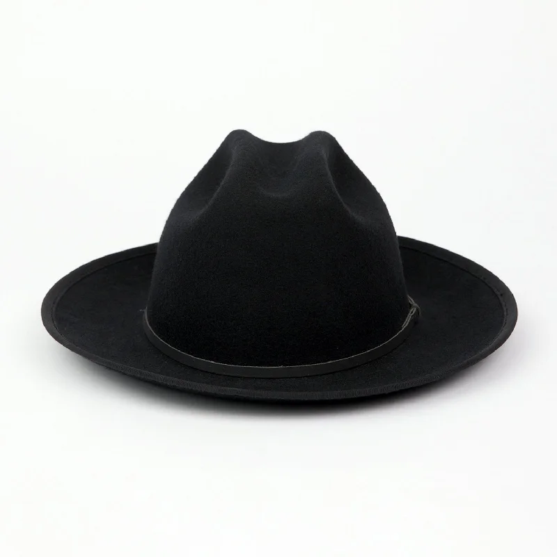 Stylish felt hat with wide brim elegance -Field Fedora Black