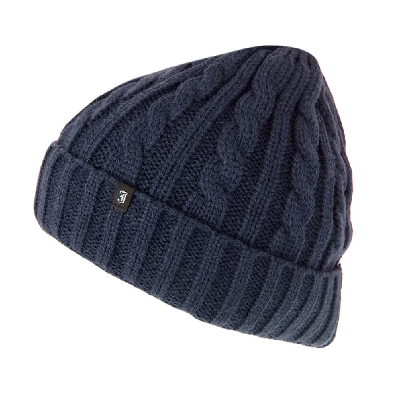 Embroidered cap with personalized name design -Jaxon & James Cable Knit Beanie Hat - Navy Blue