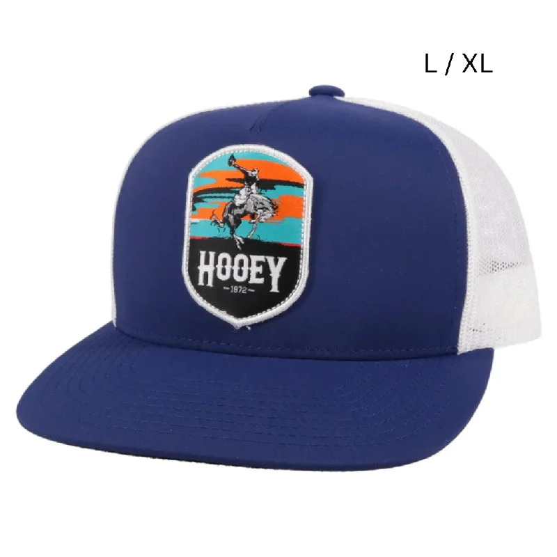 Khaki Baseball Cap for Casual -"Cheyenne" Hooey Blue / White 5-Panel Flexfit with Red / Blue / White / Black Patch - L/XL