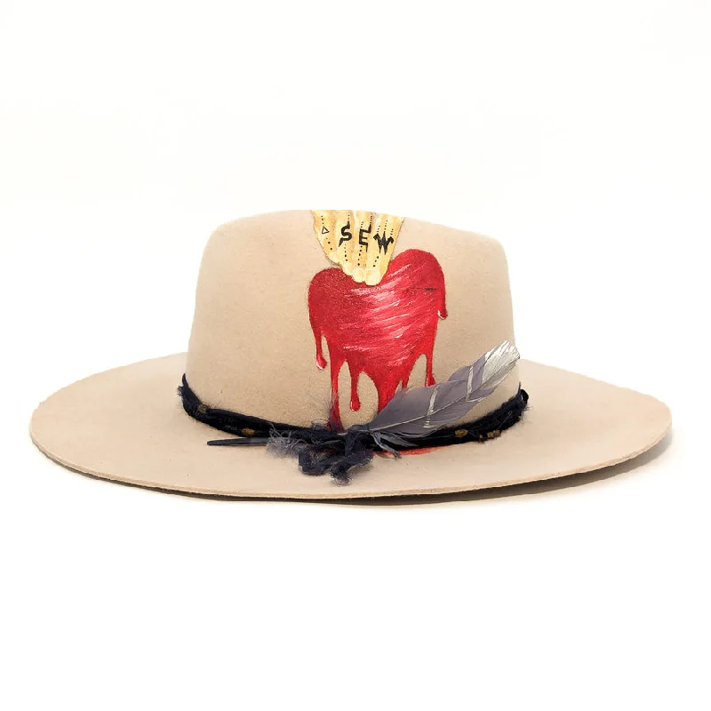 Bold felt hat with vibrant color pops -Bone Asymmetrical - Held Heart - Custom Felt Hat