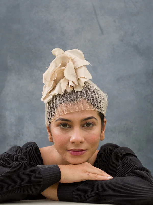 Affordable felt hat for stylish budget wear -Indie- nude fascinator with silk rose