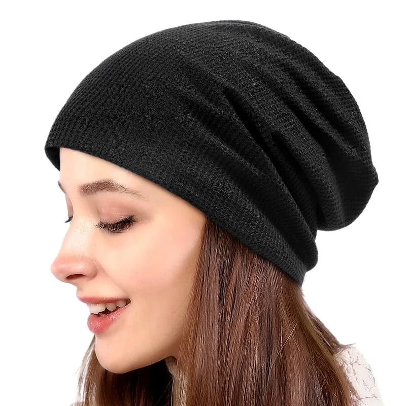 Cotton twill cap for durable daily use -Lvaiz Knitted Beanie Waffle Slouchy Skullcap