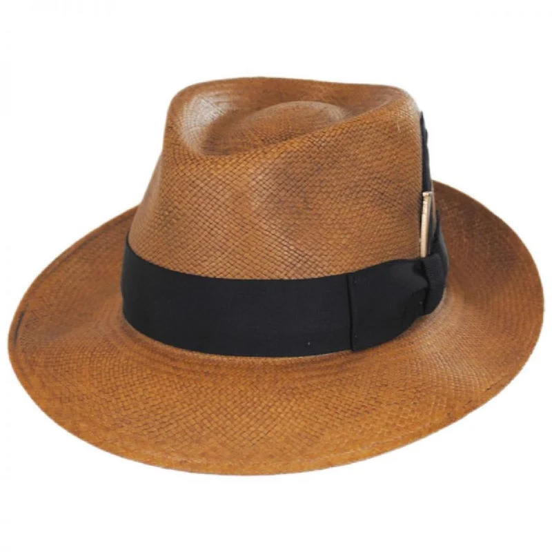 Durable felt hat with reinforced brim strength -Tessier Panama Straw Fedora Hat