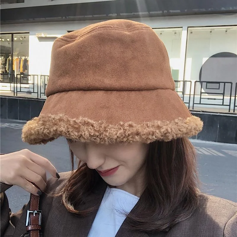 Punk Bucket Hat with Spikes -Warm Women Bucket Hat Winter Suede Artificial Fur Thick Warm Plush Cap