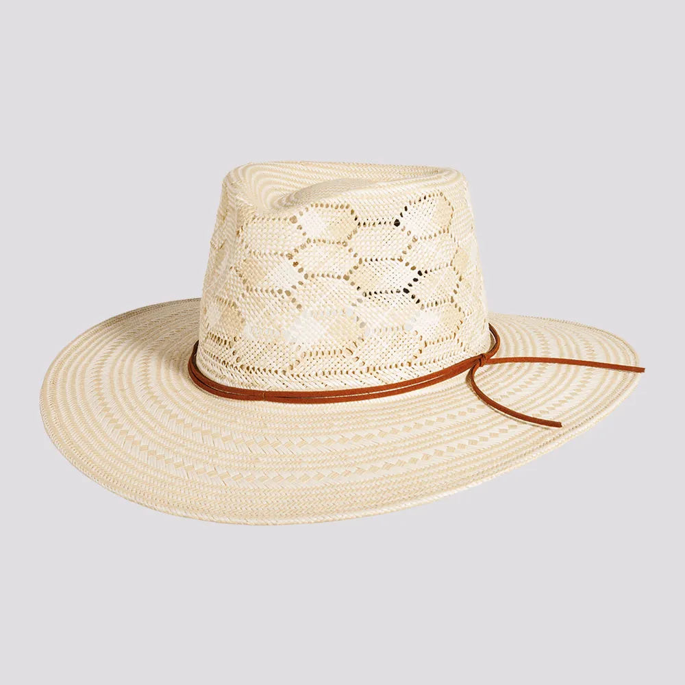 Stylish straw cap for men with woven texture and modern design -Mira | Mens Glazed Two Tone Toyo Straw Outback Hat