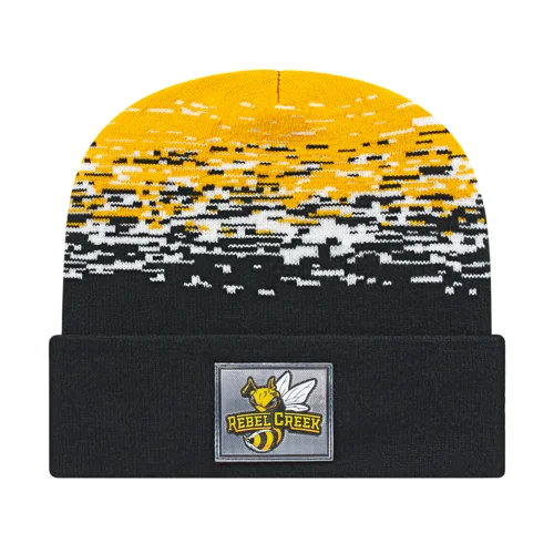 Embroidered sports cap for team pride display -Static Pattern Knit Cap with Cuff