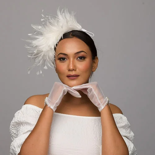 Handcrafted wool felt hat for unique beauty -Daffodil- Ivory bridal feather accessory head wear