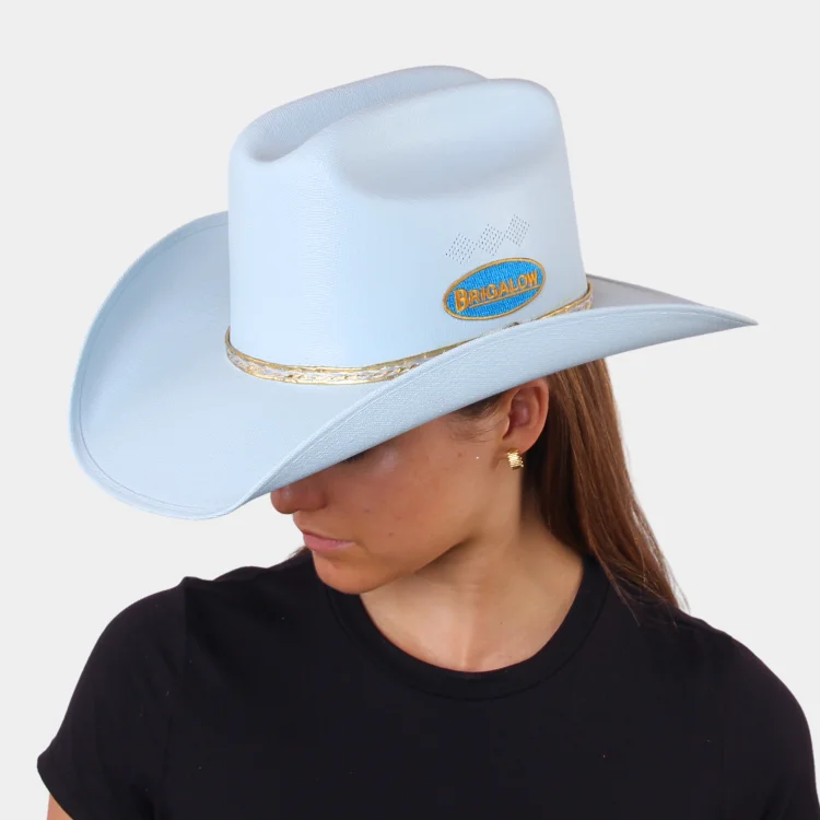 Lightweight straw sun hat for men with breathable design for hot weather -Brigalow Adults Coloured Straw Cheyenne Hat - Light Blue