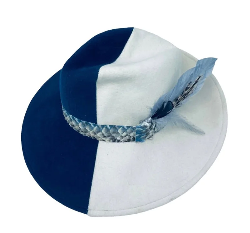 Durable felt hat with sturdy wool build -Two Toned Fedora - Blue and Ivory