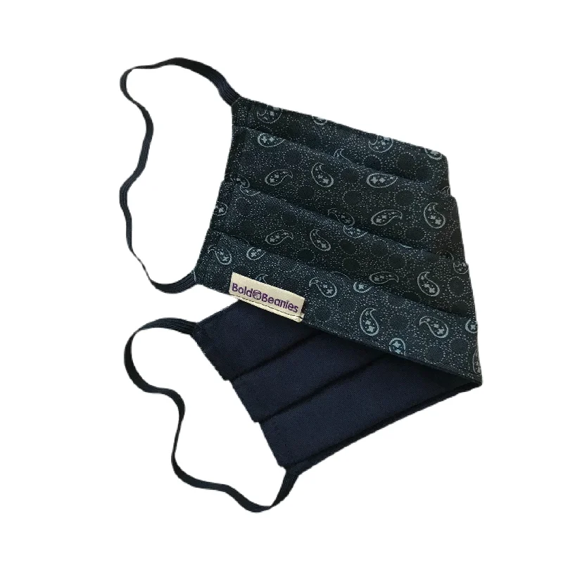 Adjustable strap cap for custom size comfort -Surgical-Style Face Mask Navy Paisley