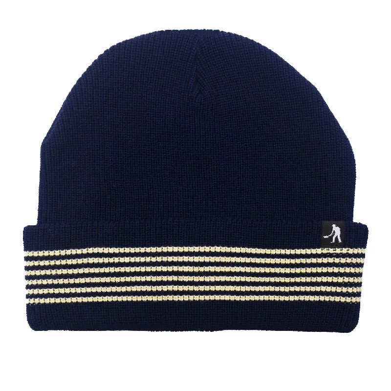 Denim snapback cap for casual cool edge -Pass~Port - Organic Cotton Stripe Knit Beanie Navy/Cream