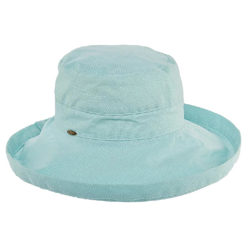 Handmade straw beach hat for women with natural, breathable material -Scala Hats Lanikai Packable Sun Hat - Aqua