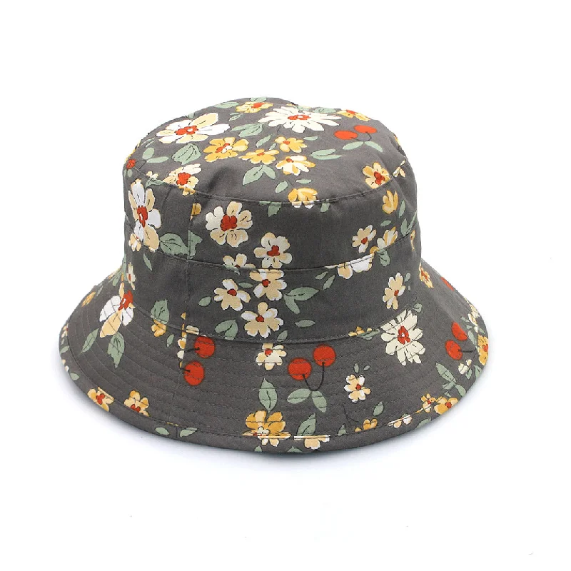 Indian Bucket Hat with Intricacy -Dora Bucket Hat - Grey Flowers