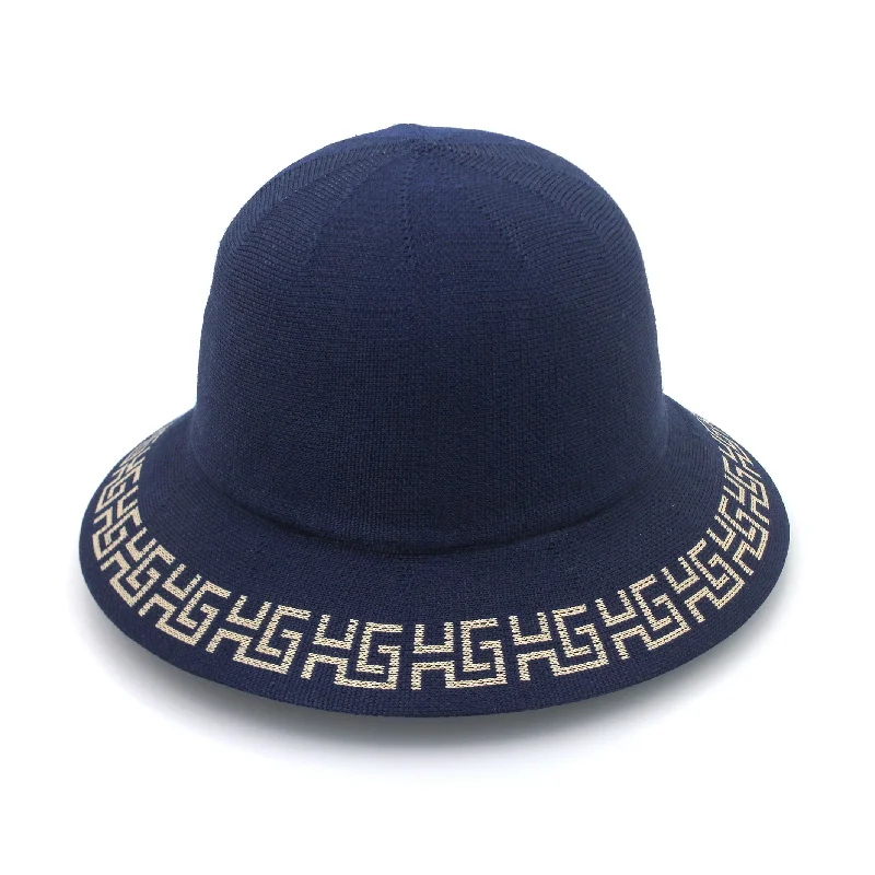 Cotton Bucket Hat for Summer -Kathryn Bucket Hat - Navy Beige