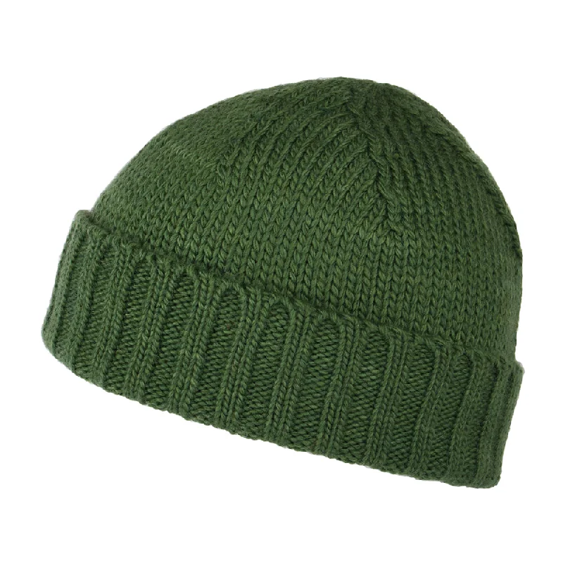 Embroidered cap with personalized name design -Kusan Merino Wool Fisherman Beanie Hat - Green