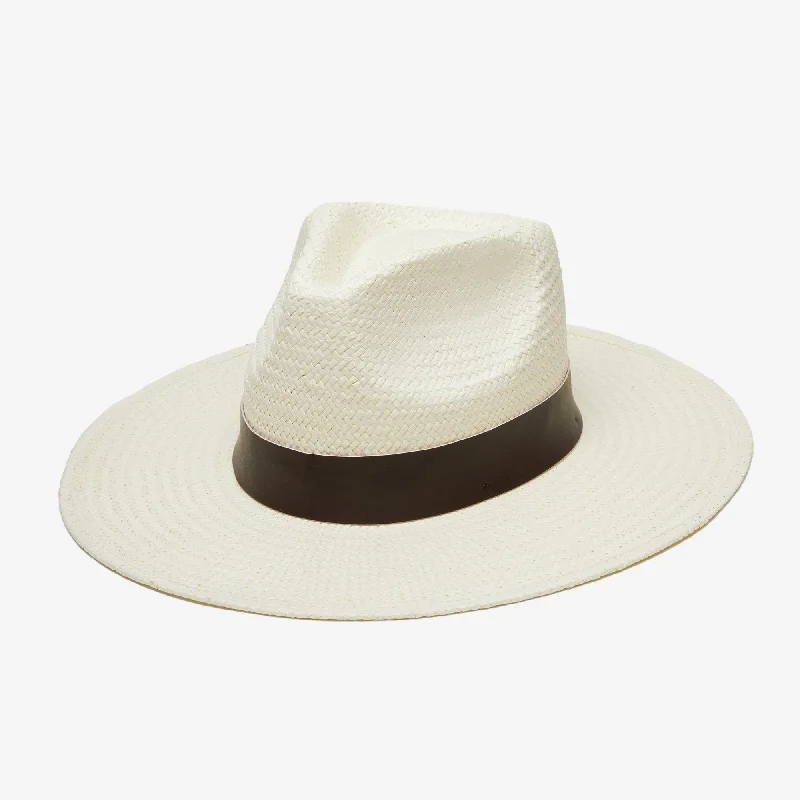 Handmade straw hat for women with intricate weaving and boho style -Slater in Ivory