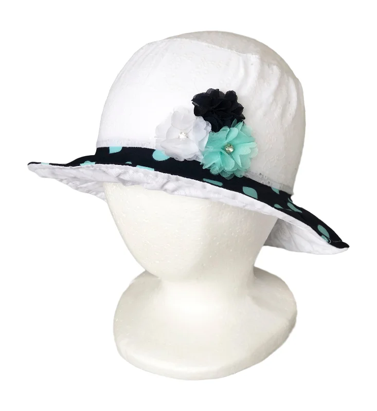 Trendy straw hat for women with geometric accents for modern touch -Summer Sun Hat White Dotted pattern for Girls