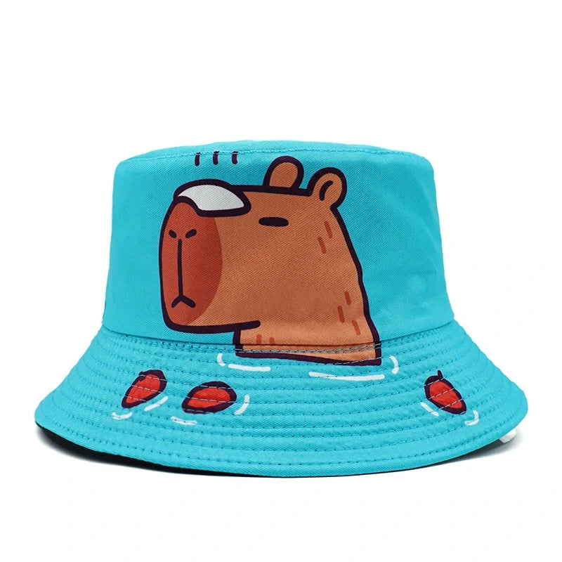 Rhinestone Bucket Hat for Glamour -Capybara Blue Reversible Bucket Hat