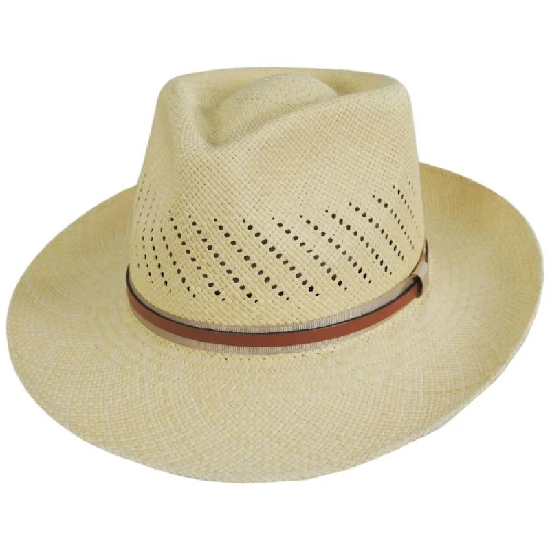 Designer felt hat with intricate stitching patterns -Petra Panama Straw Fedora Hat