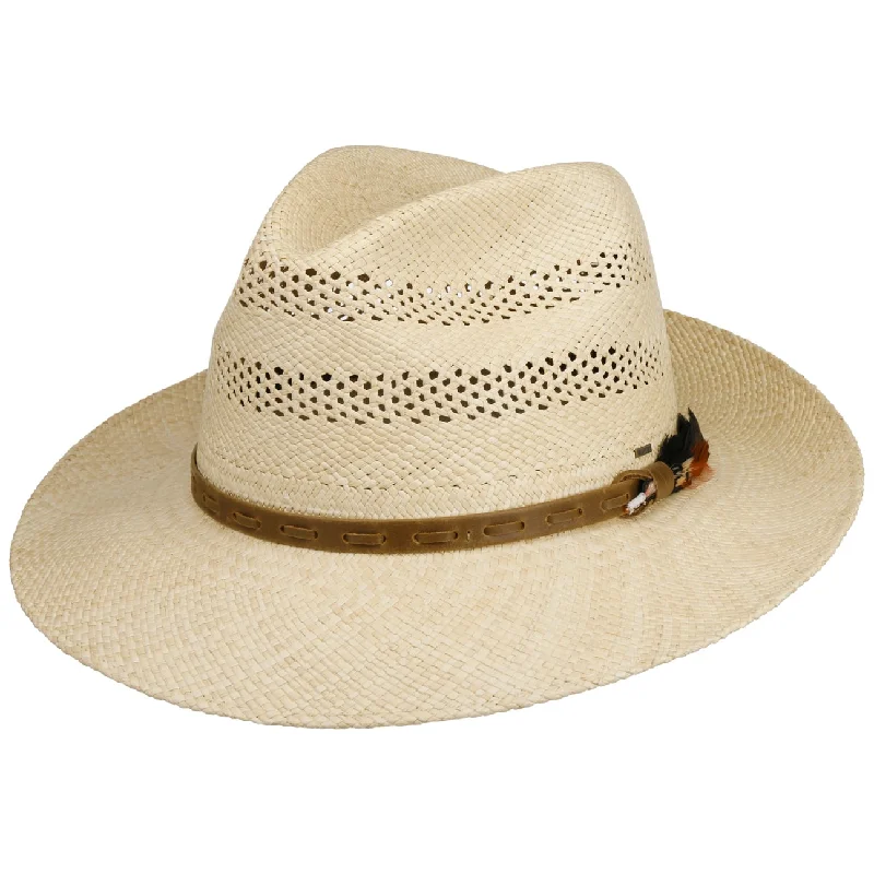 Handmade straw fedora for women with stylish band and chic appearance -Vented Crown Bogart Panama Hat by Bailey 1922