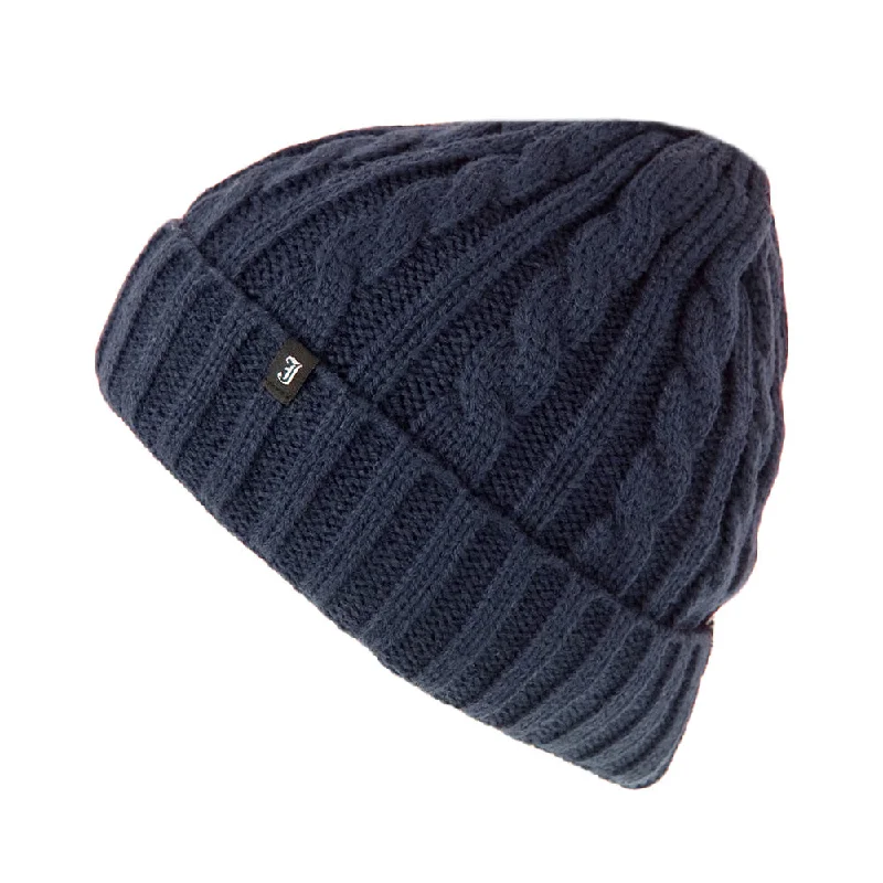 Lightweight running cap for marathon race days -Jaxon & James Cable Knit Beanie Hat - Navy -  Wholesale Pack