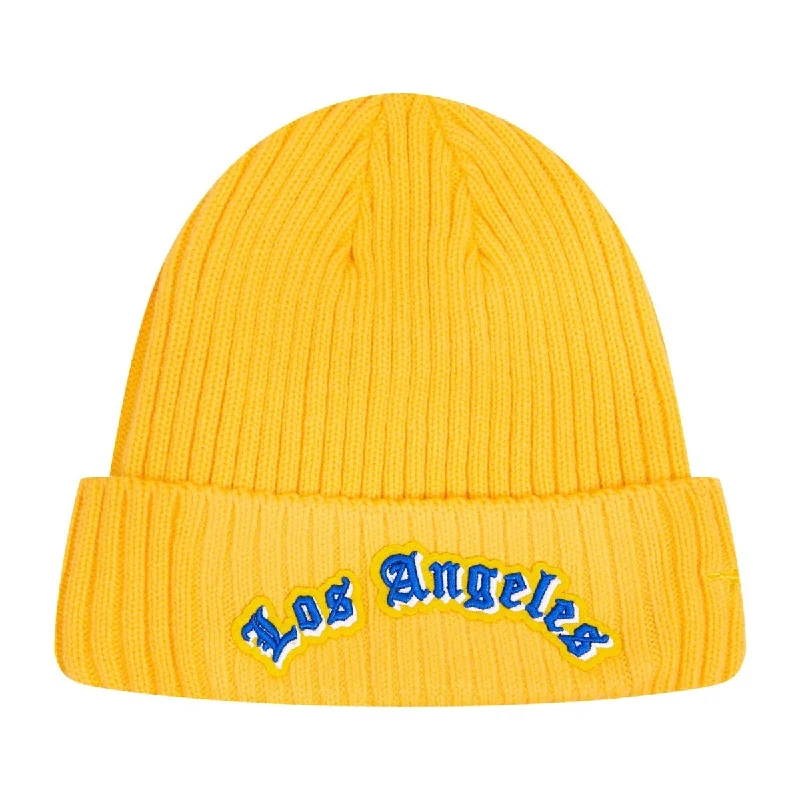 Minimal dad cap for understated charm -NFL LOS ANGELES RAMS OLD ENGLISH UNISEX BEANIE (YELLOW)