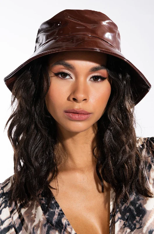 Wedding Bucket Hat for Ceremony -PATENT AF OVERSIZED CHOCOLATE BUCKET HAT