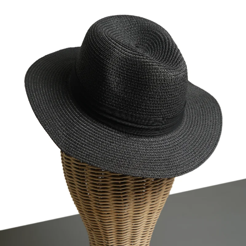 Trendy straw fedora hat for women with modern design and soft fabric -Chokore Summer Straw Hat (Black)