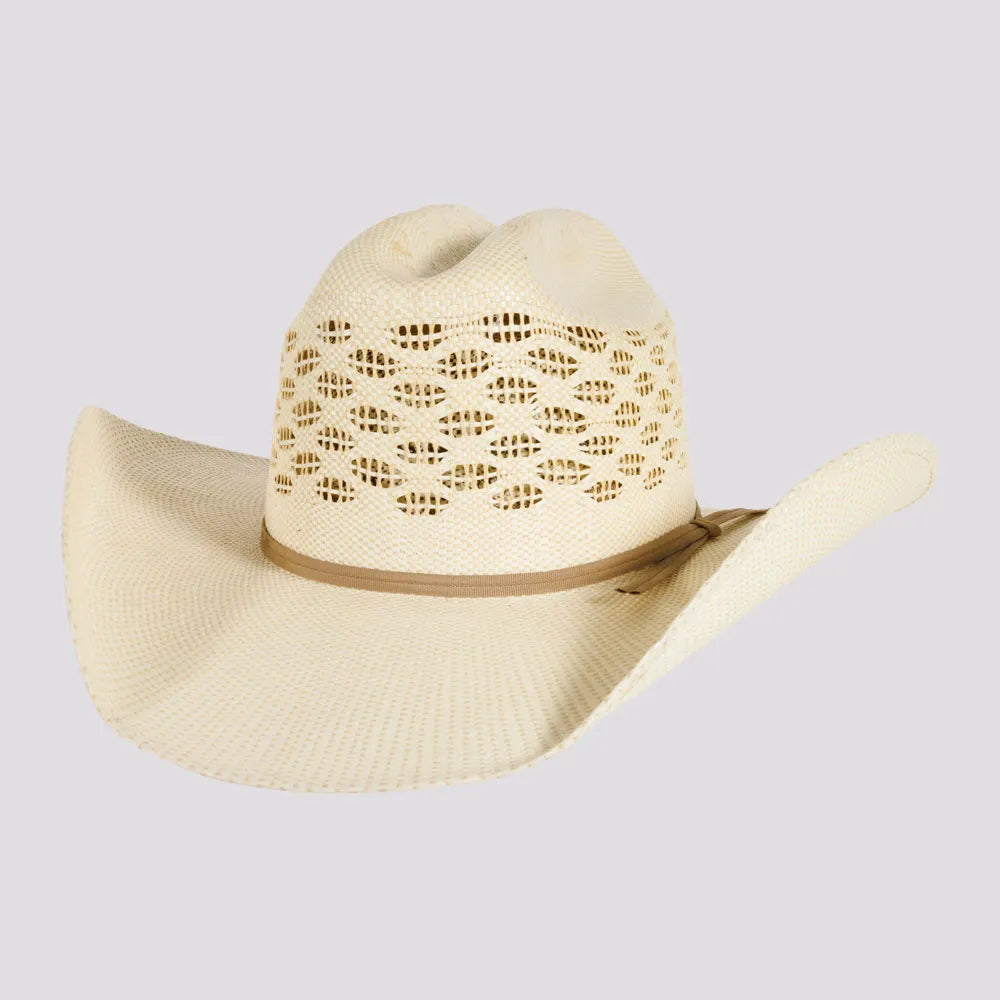 Natural straw hat for men with subtle design and summer-ready appeal -Cal | Womens Vented Crown Woven Bangora Straw Cowgirl Hat