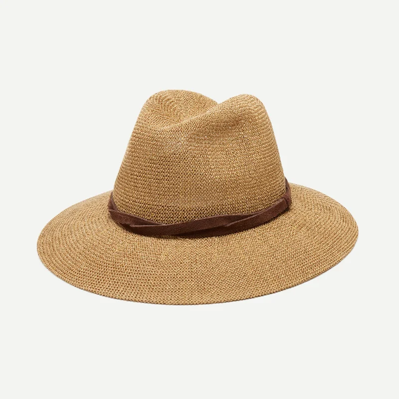 Elegant straw hat for women with ribbon detail and graceful finish -Sedona in Camel