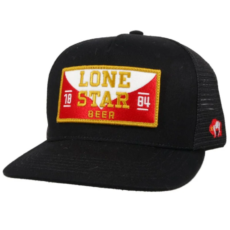 Printed Baseball Cap with Patterns -Lonestar Black Trucker Cap with Rectangle Lonestar Logo Patch - OSFA - LS008