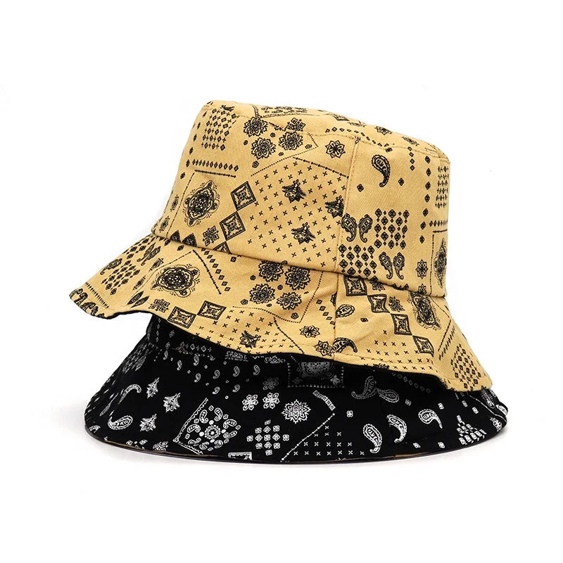 Yellow Bucket Hat for Bright -Vintage Cashew Flowers Bucket Hat