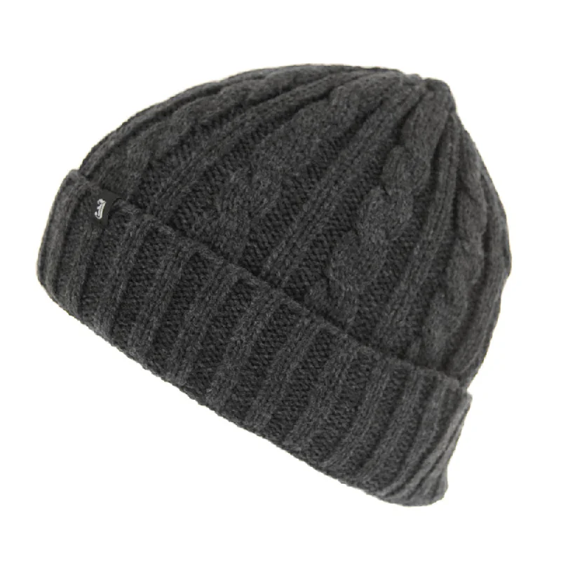 Washed denim cap for broken-in softness -Jaxon & James Cable Knit Beanie Hat - Dark Grey -  Wholesale Pack